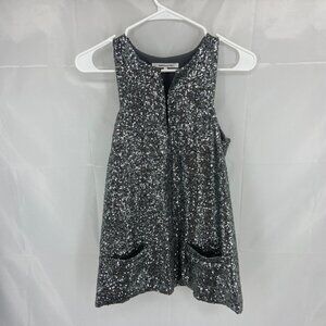 Emerson Fry Women XS A Line Mod Top Sequin Blouse Sleeveless Top Gunmetal Silver